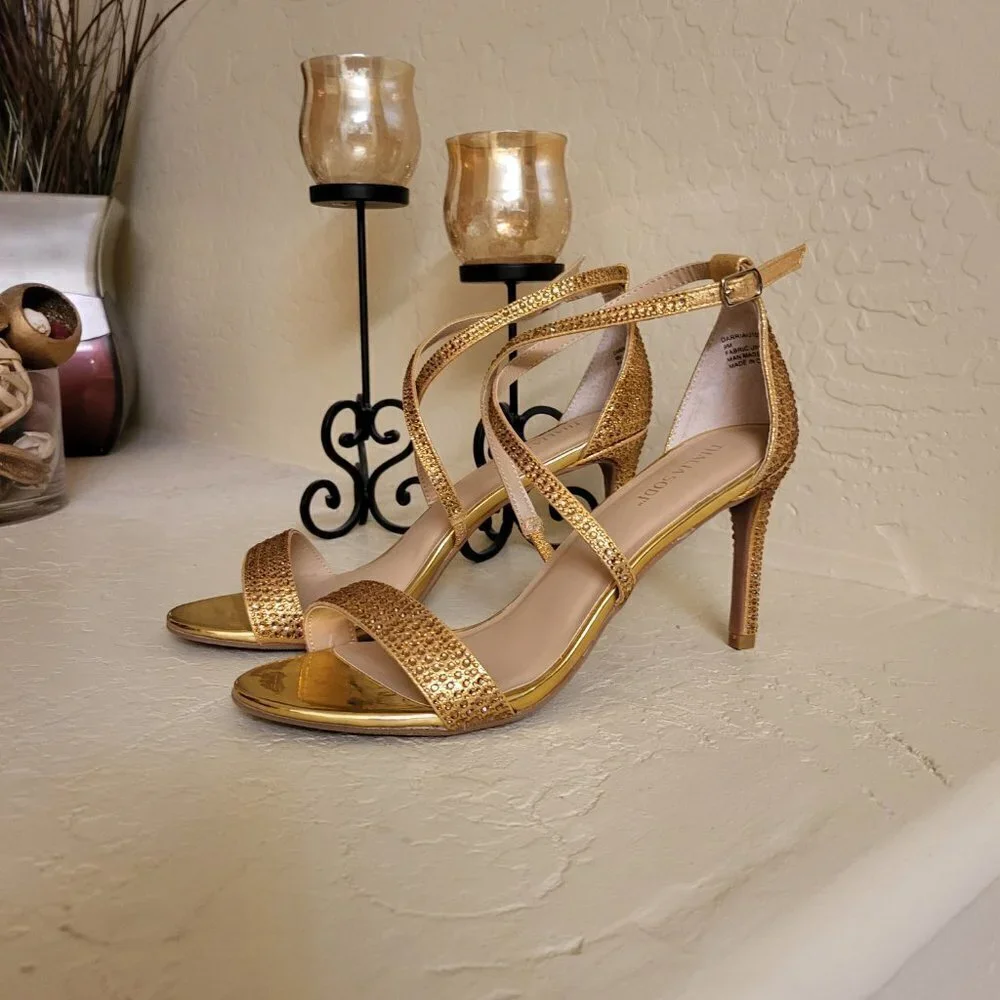 Thalia Sodi Darria Embellished Gold Metallic Evening Sandals Size: 9 NWT